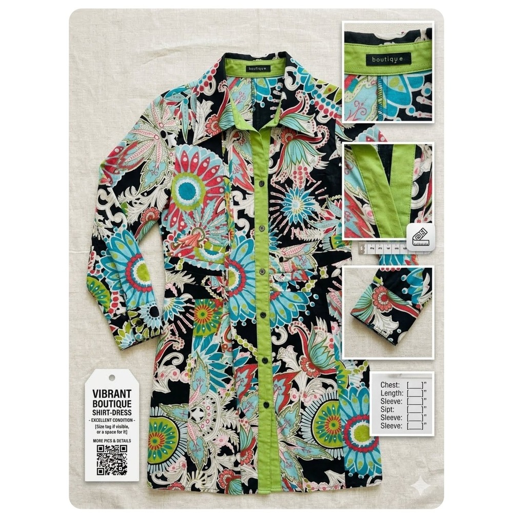Retro Bentley A. Floral Paisley Shirt Dress Vibrant Psychedelic Lime Green Trim
